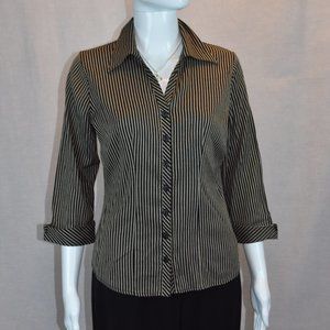 Dressbarn sz Small Black and Beige Long Sleeve Button Down Blouse - Career Wear
